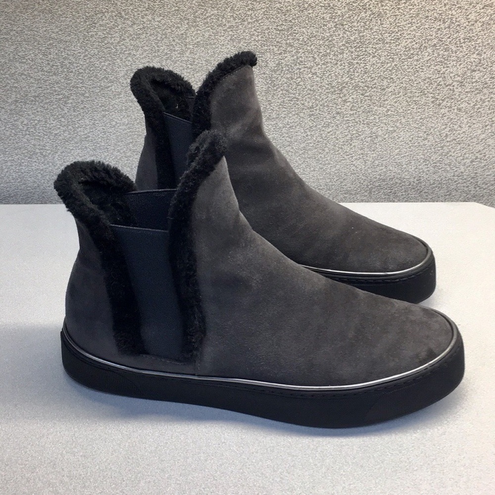 Stuart Weitzman Black Suede Shearling-Lined Ankle Booties